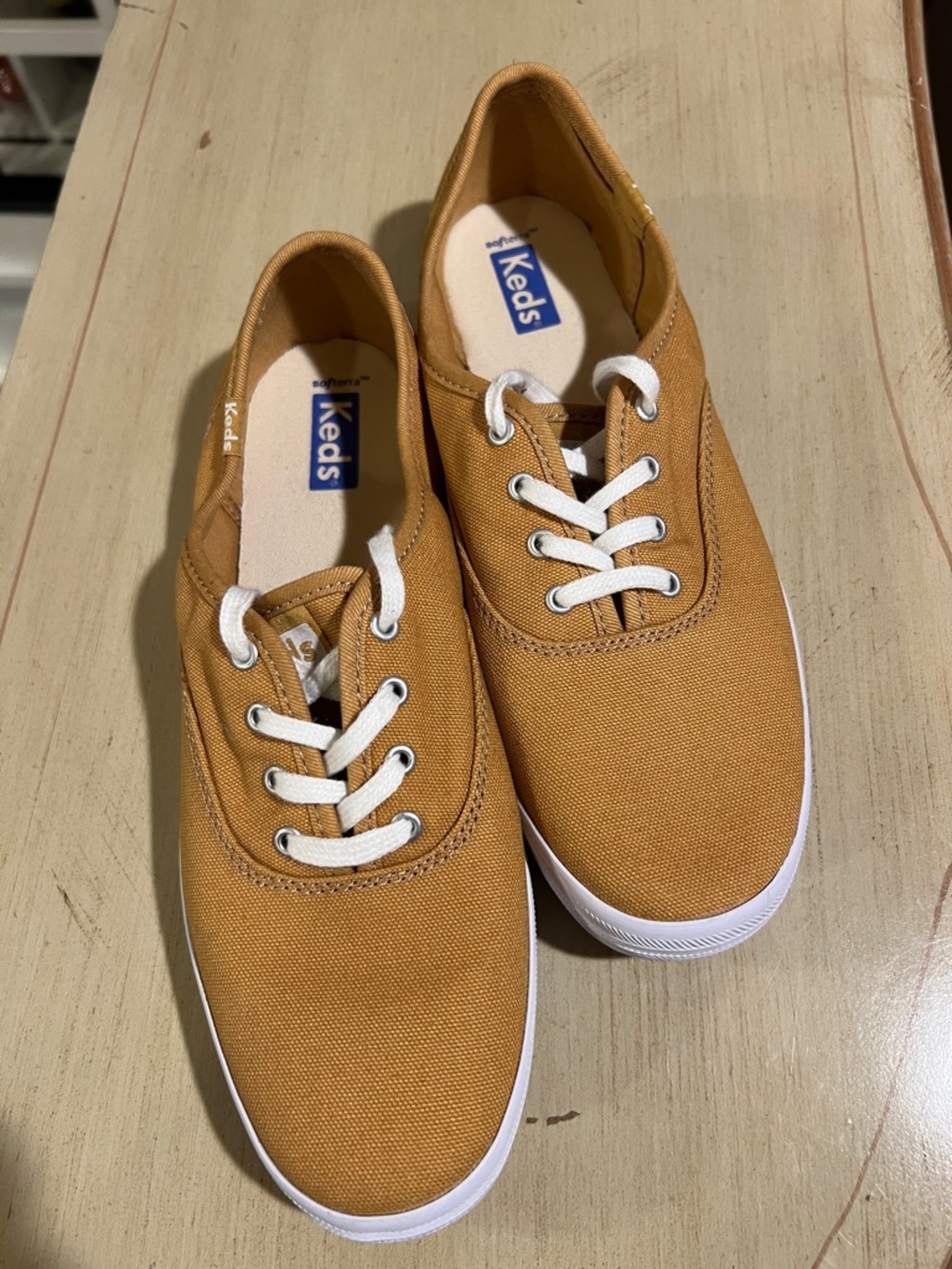 Keds Canvas Sneakers in Mustard (Golden) with White Laces